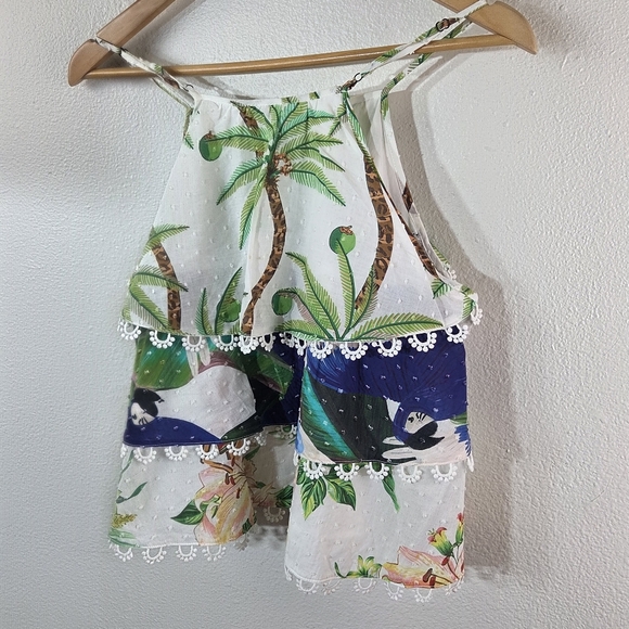 Women’s Farm Rio Beach Palm Tree Tropical Scallop Tank Top XS - Picture 3 of 11